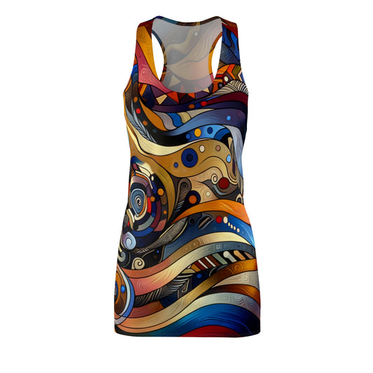 LuckeLadybug African style summer dress racerback with vibrant multicolor abstract patterns