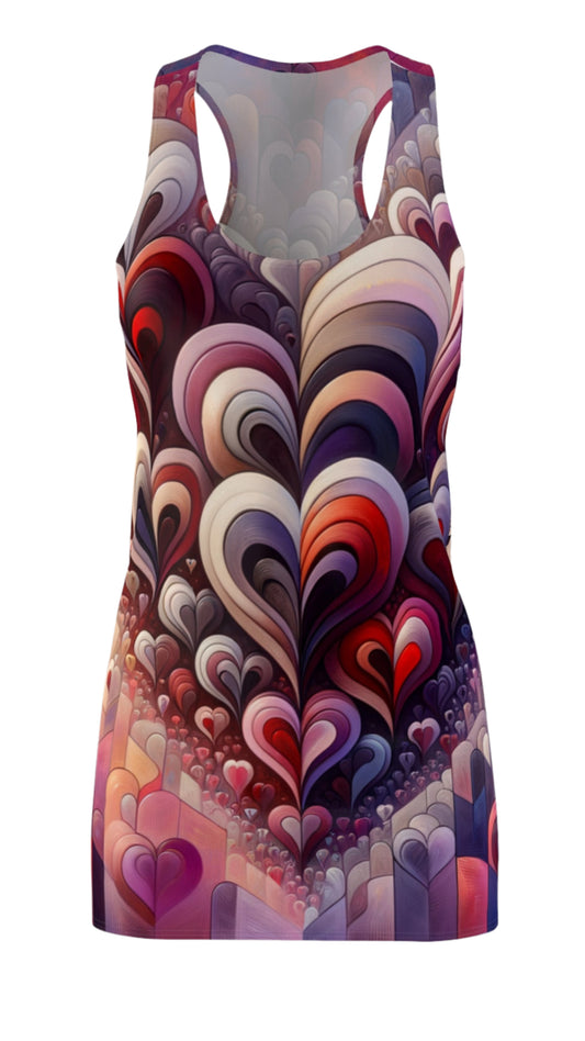 Luckeladybug racerback dress with heart pattern in red and purple tones, a cute valentines day dress