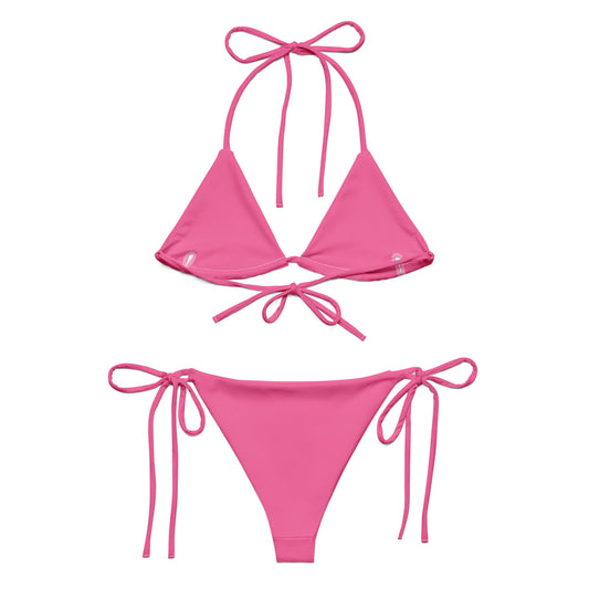 LuckeLadybug pink string bikini with triangle top and adjustable tie-side bottoms