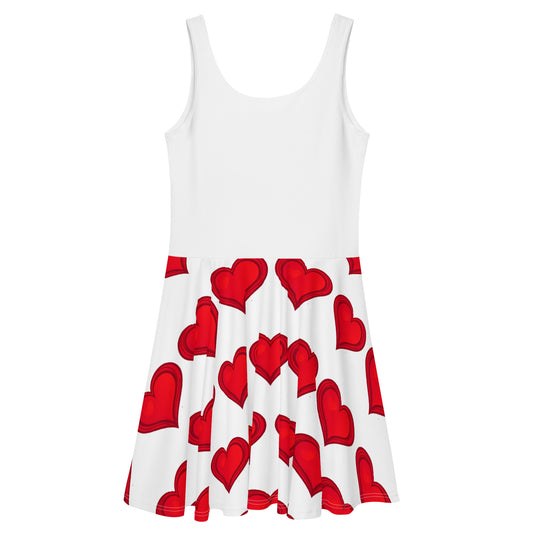 LuckeLadybug skater dress with red lips summer dress for women printed on white fabric