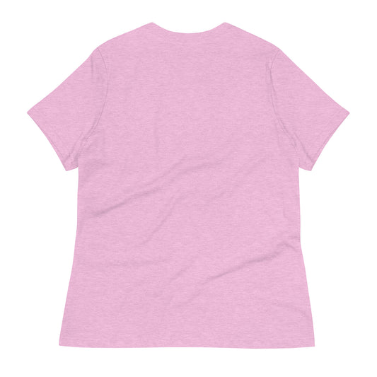 Pink back view of the World's Okayest Momi T-shirt by LuckeLadybug with a relaxed fit
