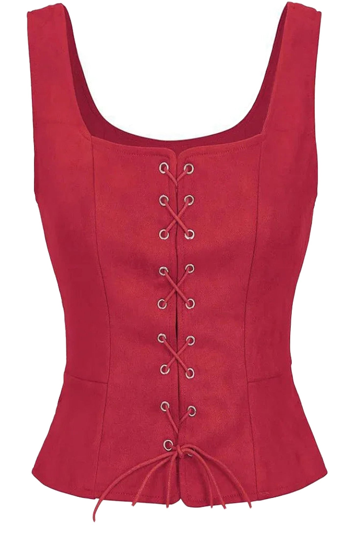 Stylish red medieval corset top for women with lace-up front and fitted design