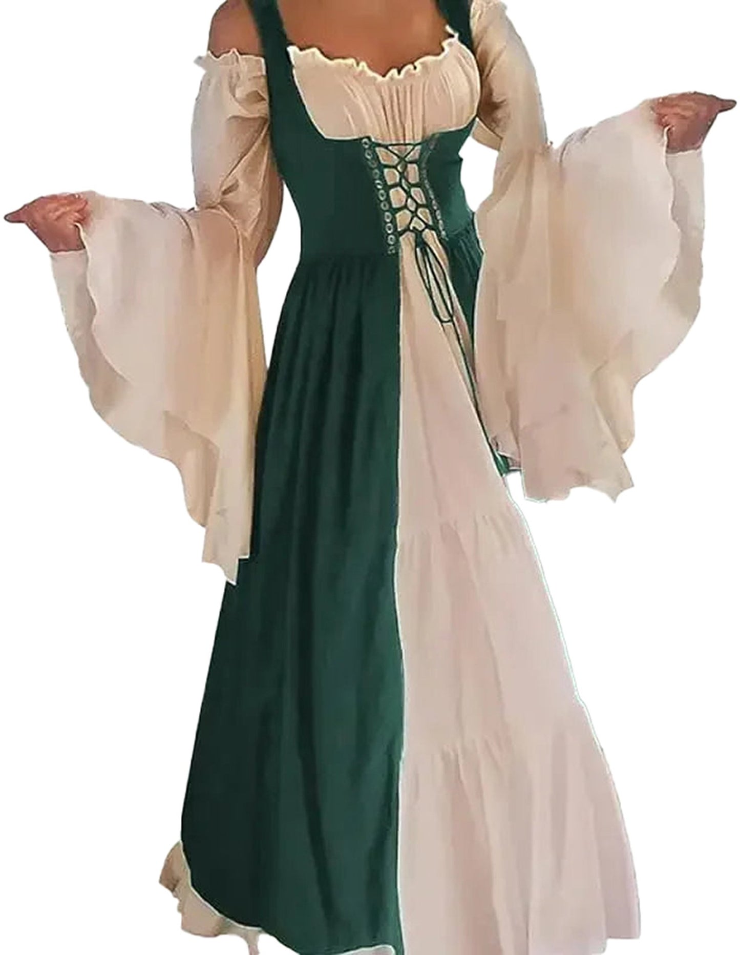 LuckeLadybug LLC Medieval Renaissance Cosplay Dress with Flared Sleeves and Lace-Up Front