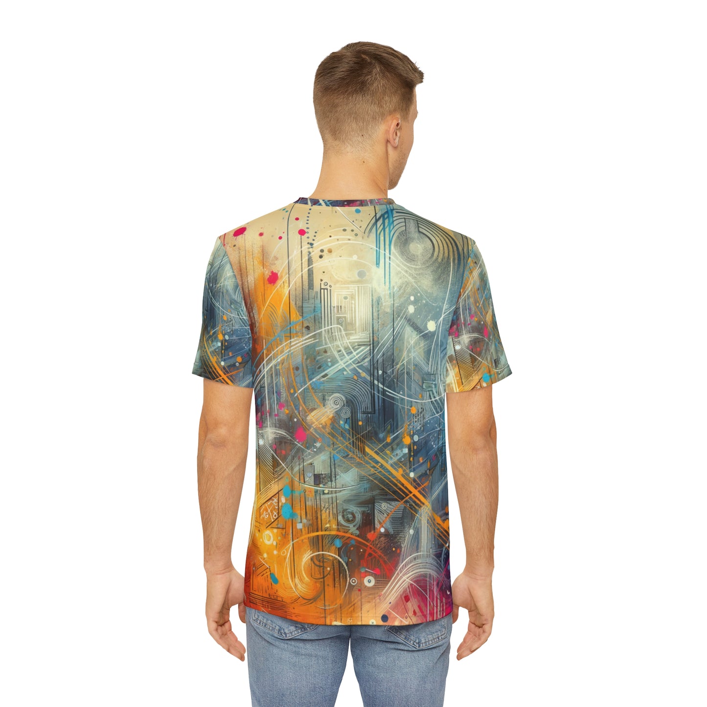 LuckeLadybug mens abstract street art t-shirt featuring vibrant colors and unique artistic design