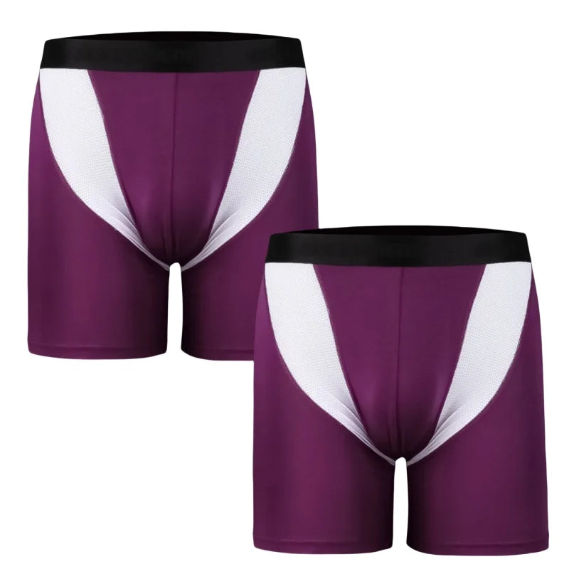 LuckeLadybug men's breathable boxer briefs in purple with white mesh panels for comfort