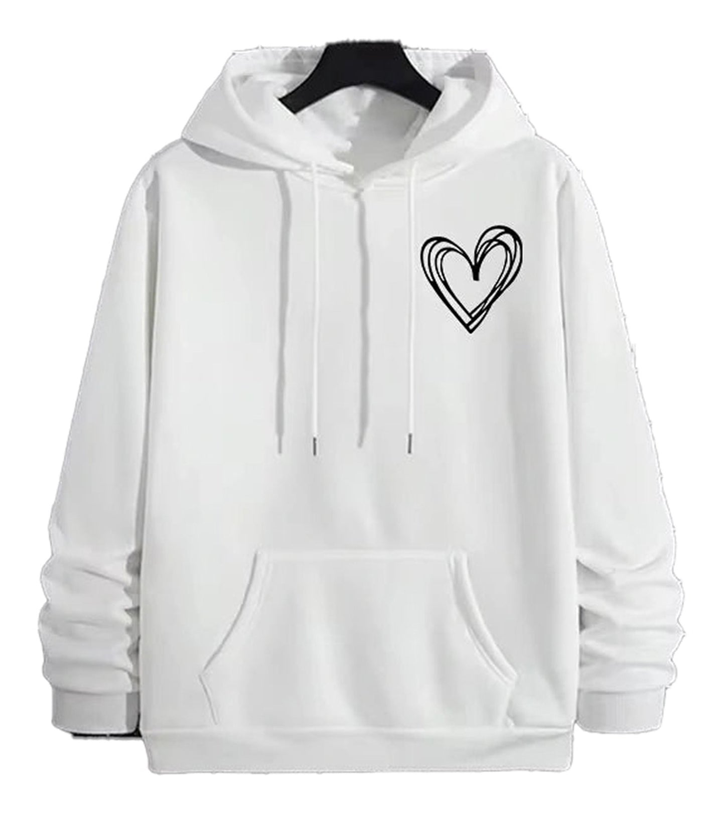 LuckeLadybug LLC men's casual printed hoodies in white with heart design on the chest
