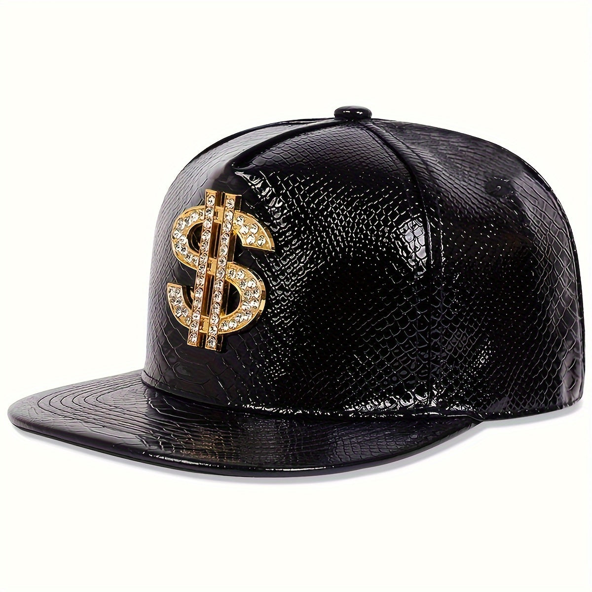 LuckeLadybug LLC men's diamond dollar sign hip hop hat with a stylish black textured design