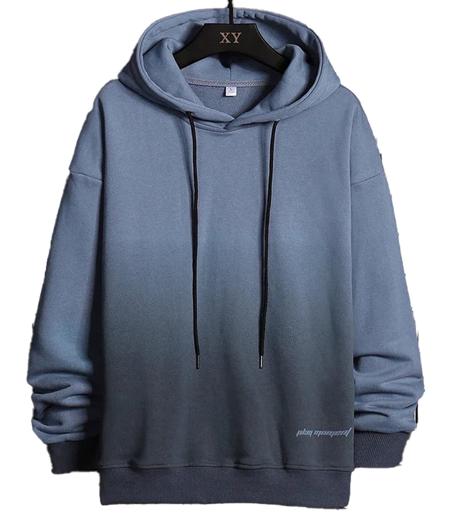LuckeLadybug LLC men's oversized hoodie streetwear in gradient blue with adjustable drawstring