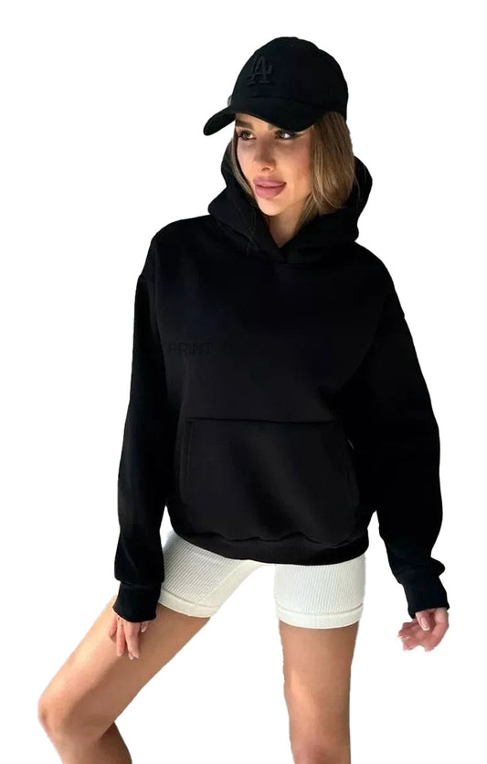 Black men's retro hip-hop hoodie from LuckeLadybug LLC with a cozy front pocket