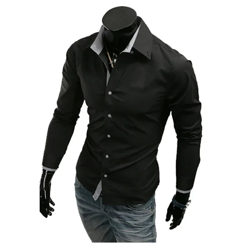 LuckeLadybug LLC men's slim fit dress shirts in black with stylish contrast details