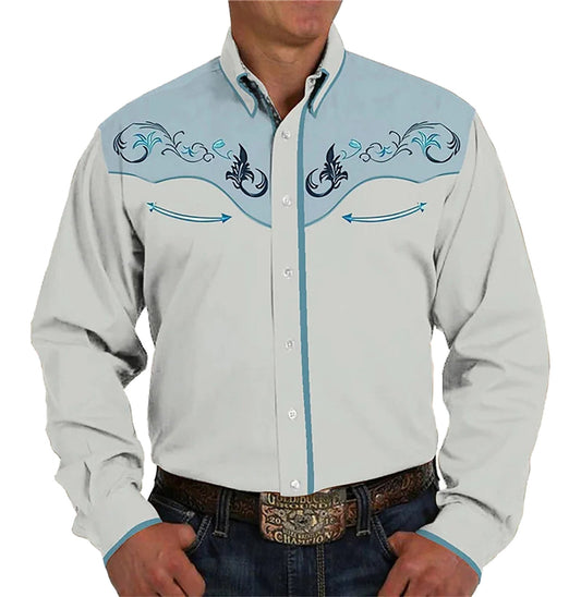 Men's western denim shirt with intricate embroidery and a stylish design for casual wear