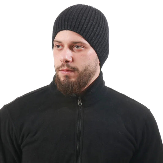 LuckeLadybug LLC mens winter knitted beanie in black, perfect for cold weather attire