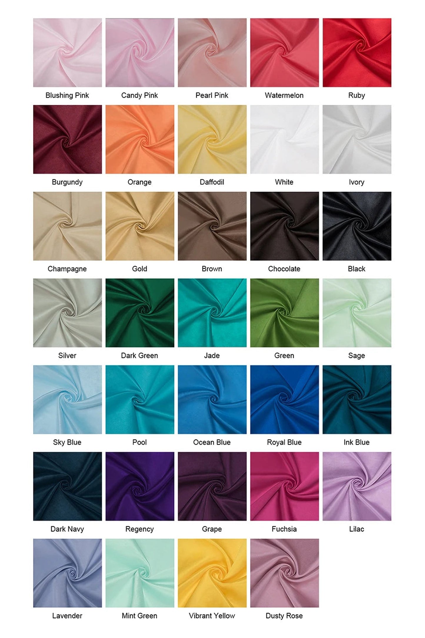 Color swatches for mermaid prom dresses 2025 featuring various shades and fabrics
