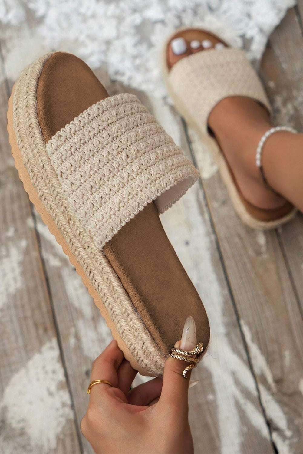 LuckeLadybug LLC non-slip woven sandals for women in beige with cushioned sole and open toe design
