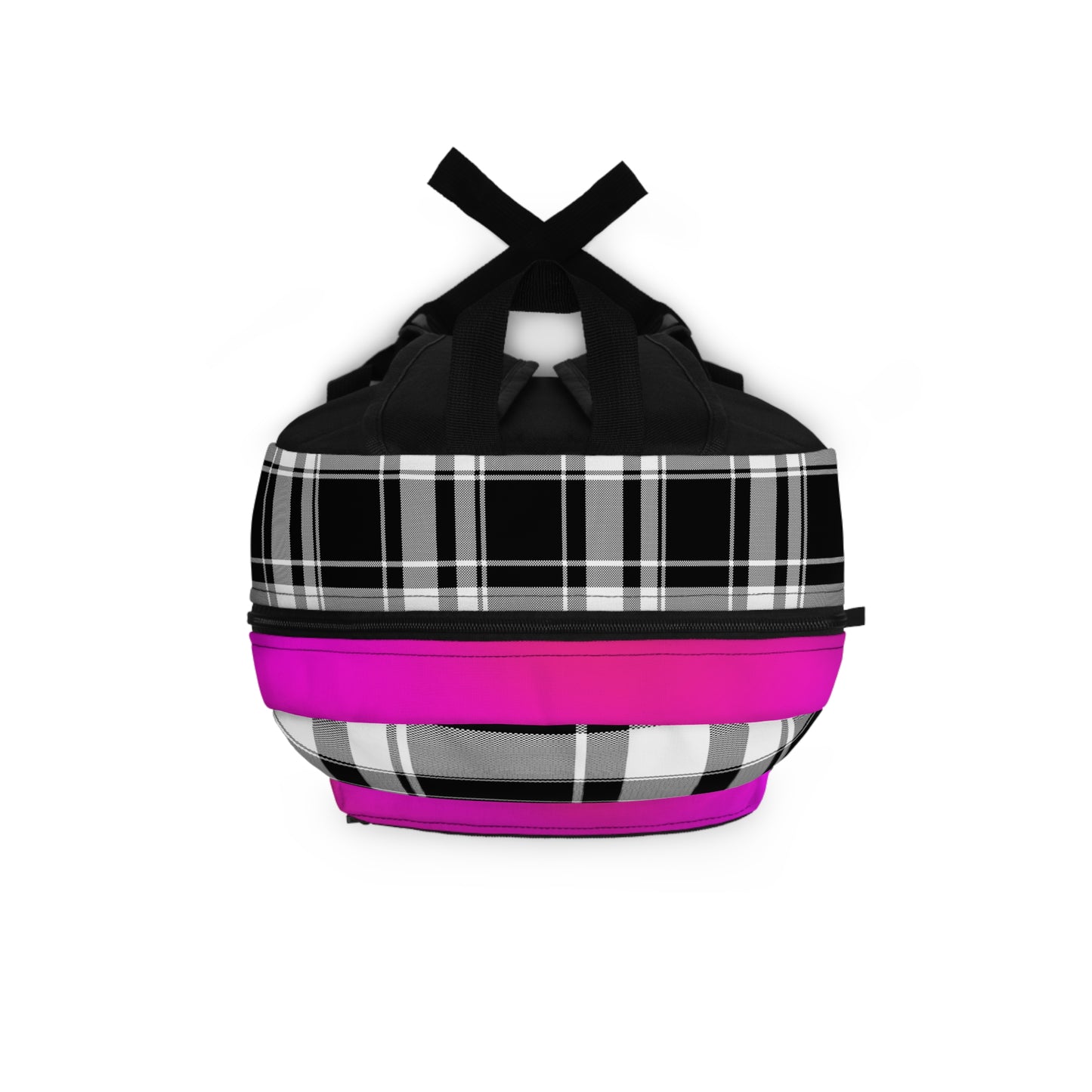 LuckeLadybug pink and black plaid backpack with top handles and spacious compartments