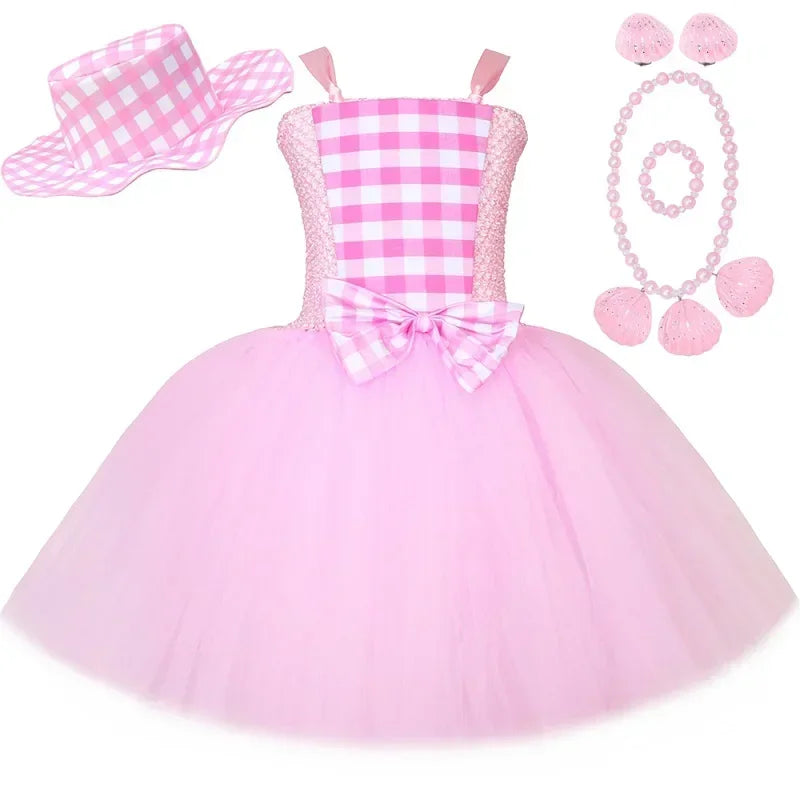 Pink Plaid Princess Tutu Dress Set