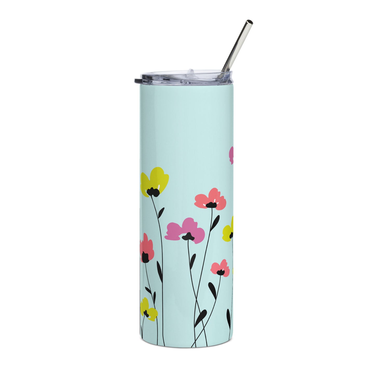 Pretty floral tumbler with straw stainless steel tumbler from LuckeLadybug with colorful flower design