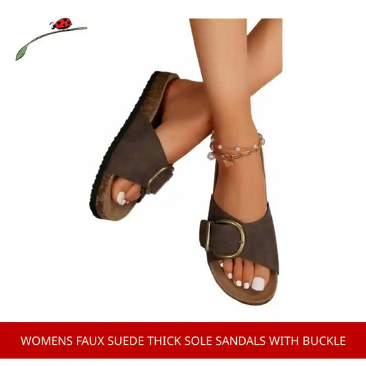 Womens Faux Suede Thick Sole Sandals with Buckle by@Outfy
