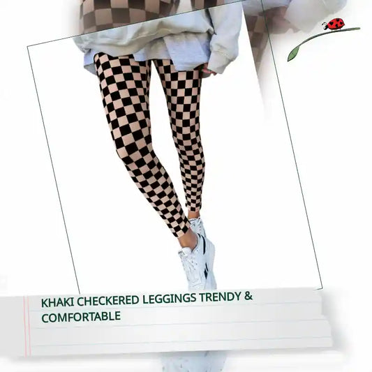 Khaki Checkered Leggings Trendy & Comfortable by@Outfy
