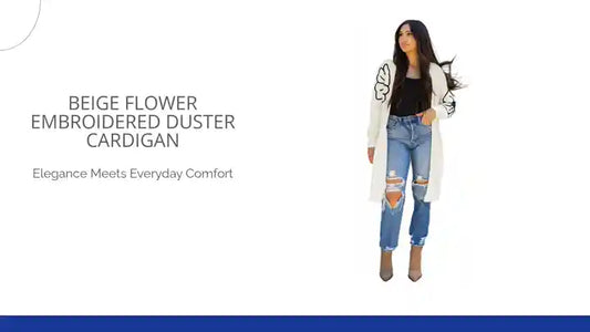 Beige Flower Embroidered Duster Cardigan by@Outfy