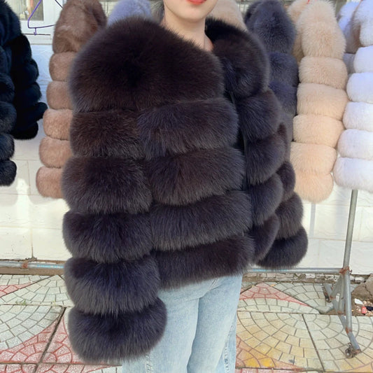 Luxury real fox fur coat womens with plush, layered design for stylish winter warmth