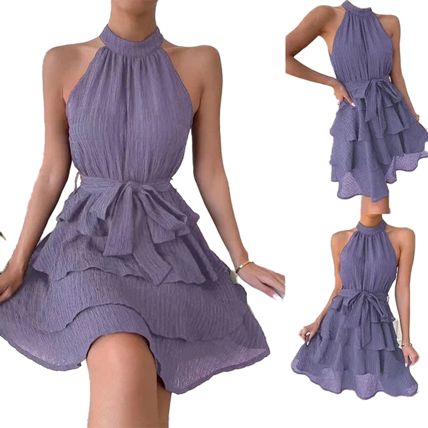 LuckeLadybug LLC Red halter mini dress for women with a stylish layered design and a flattering fit