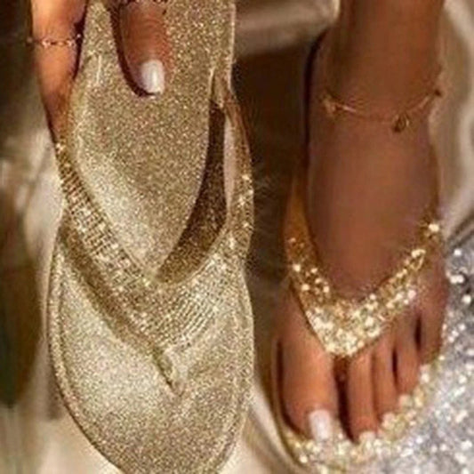 Shimmering rhinestone flip flop sandals for women with elegant sparkling details