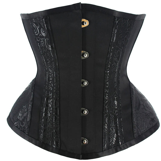 Sexy adjustable corset bustier in black with intricate detailing and front fastening for a flattering silhouette