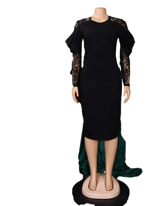 Elegant black sexy bodycon dress for women with lace sleeves and a stylish fit