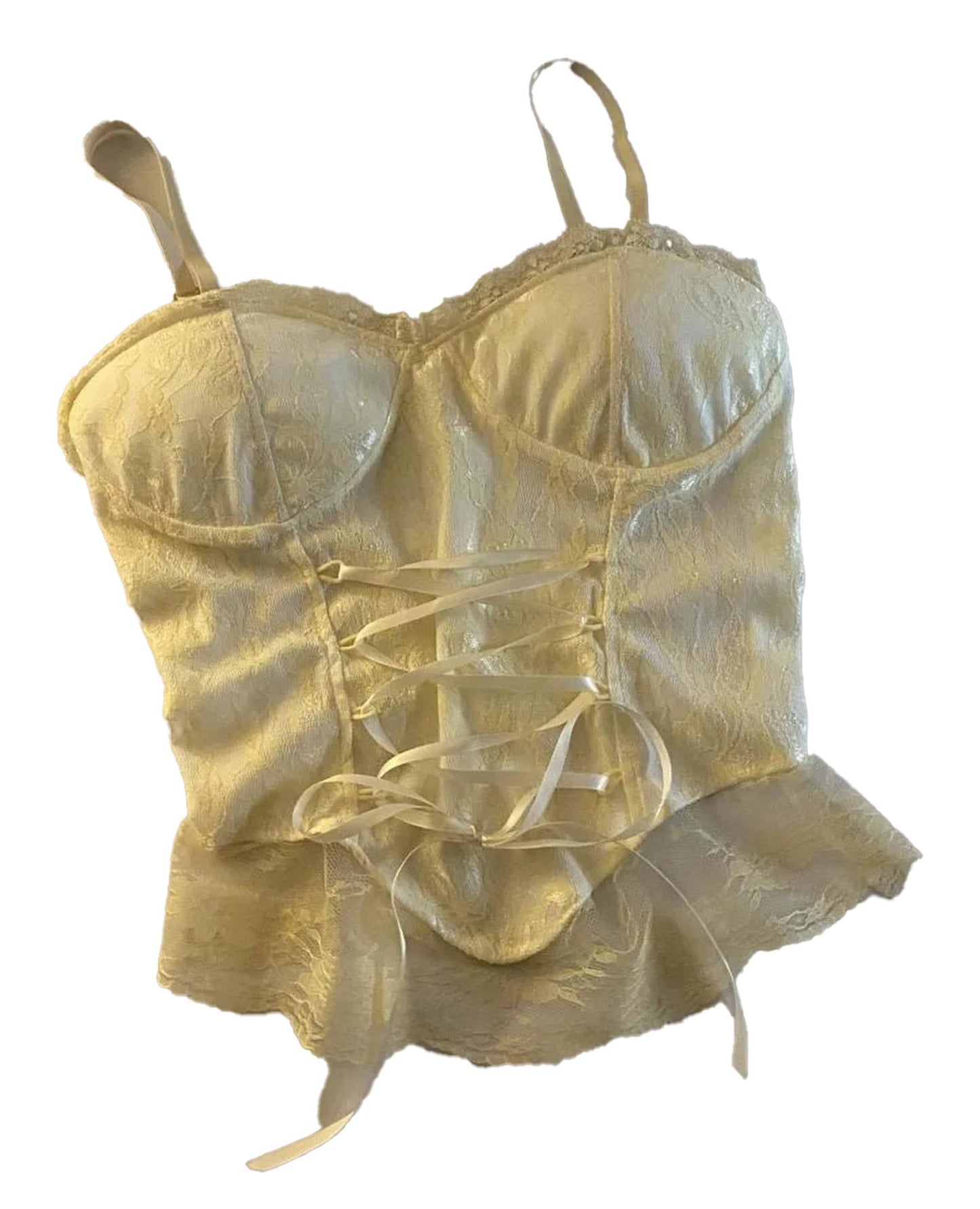 Elegant cream sexy lace corset crop top for women with adjustable straps and lace-up front