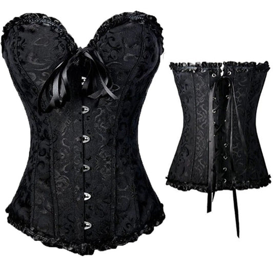 Elegant black sexy lace corset for women with a sweetheart neckline and lace-up back