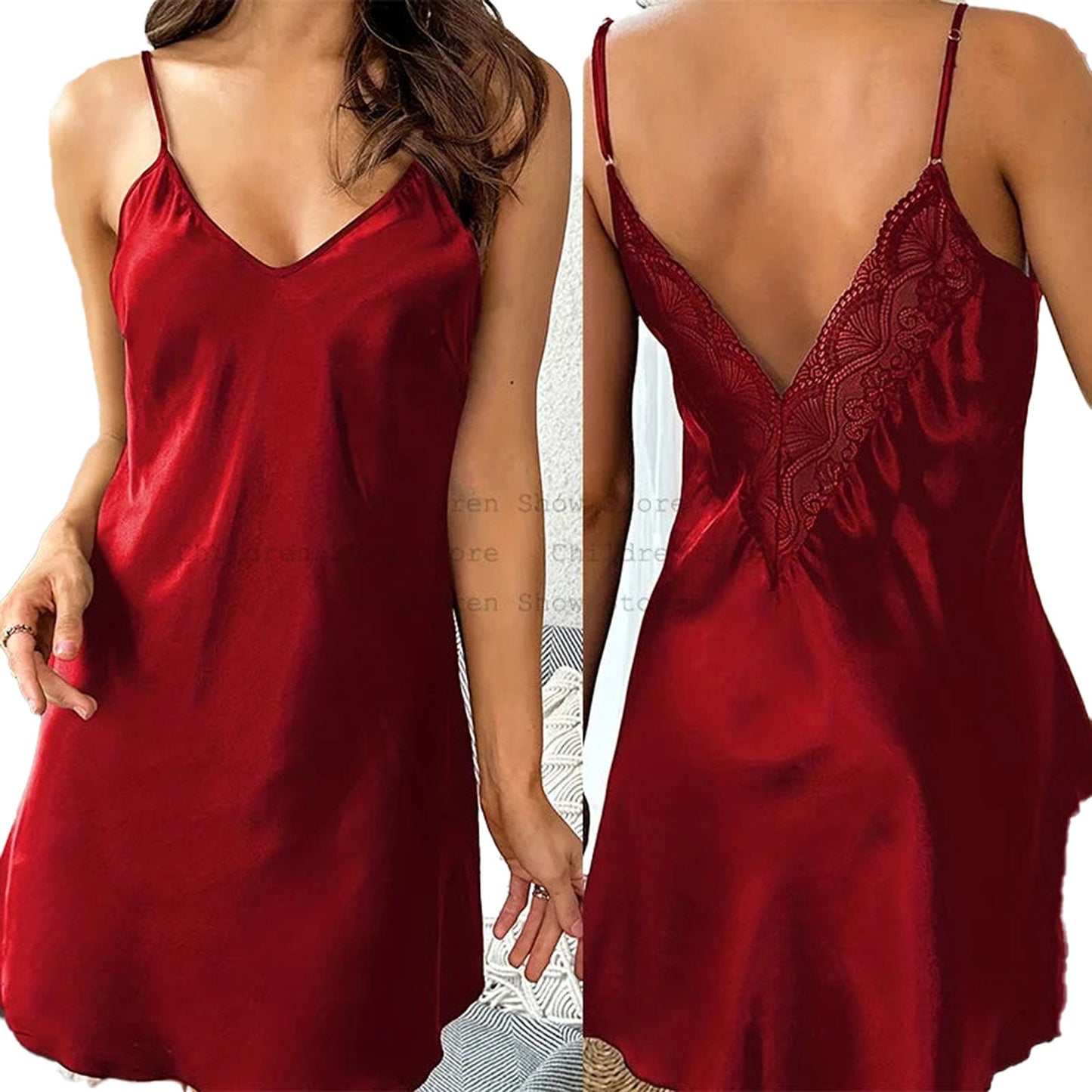 Red Babydoll with Lace Back Design, a sexy lace nightdress for women by LuckeLadybug LLC