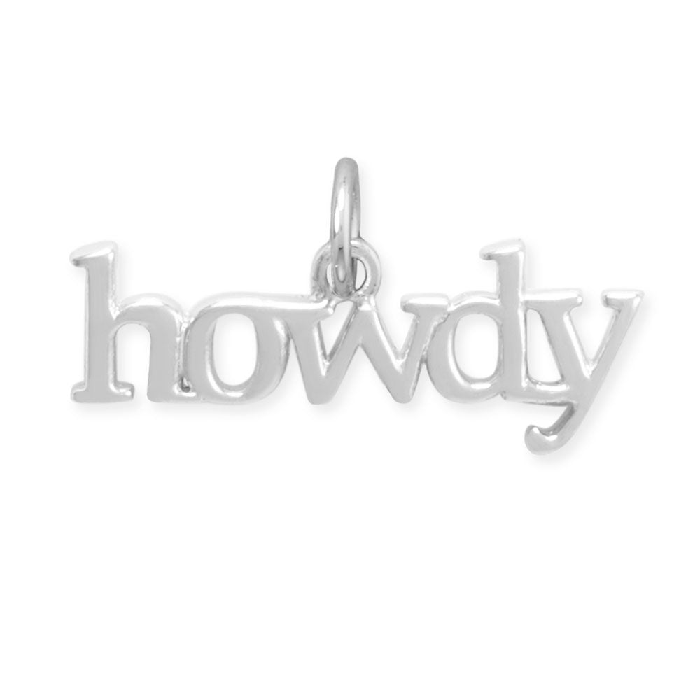 Howdy charm necklace in silver featuring a playful script design for a fun accessory