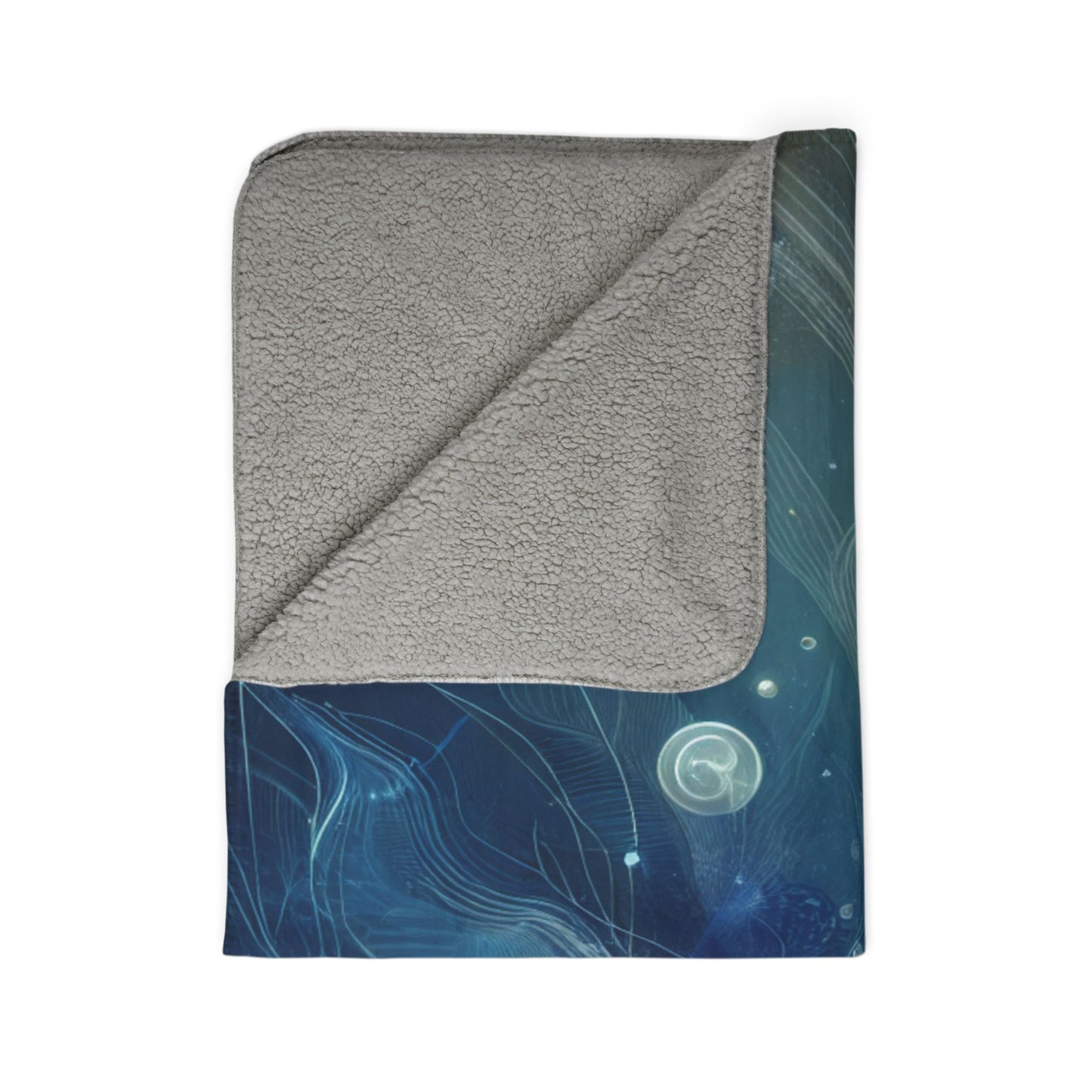 LuckeLadybug soft blue sherpa throw with gray sherpa lining and abstract ocean design