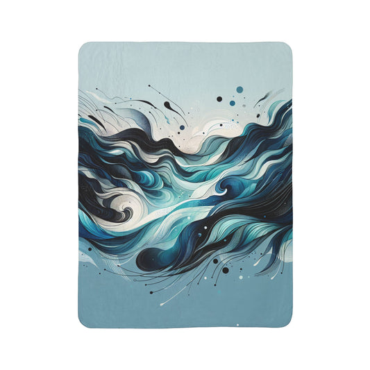 sherpa blanket with abstract blue wave design stylish warm blanket for couch