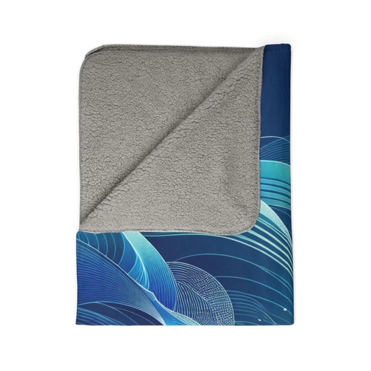 LuckeLadybug sherpa blanket with blue abstract design and gray fleece back stylish warm blanket for home decor