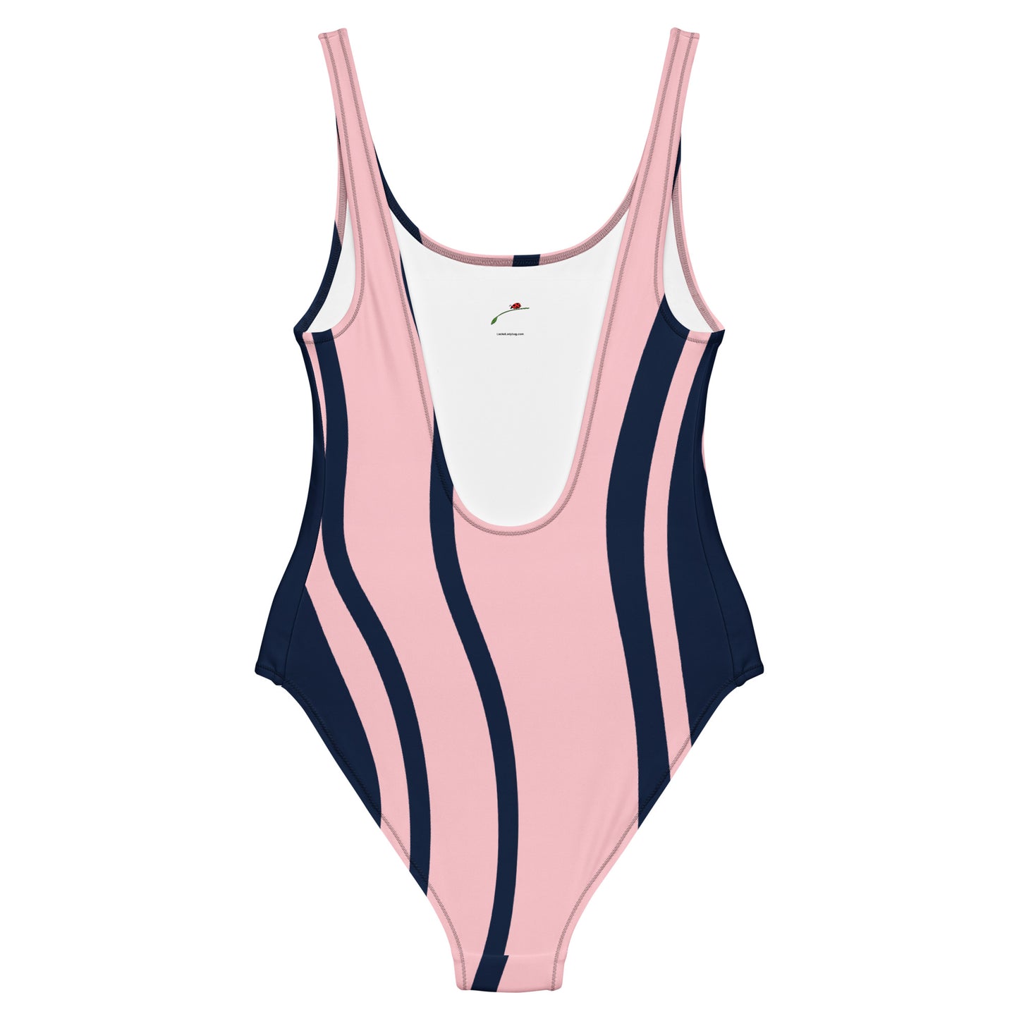 LuckeLadybug pink swimsuit with navy wavy stripes and scoop neck elegant one-piece swimsuit for women