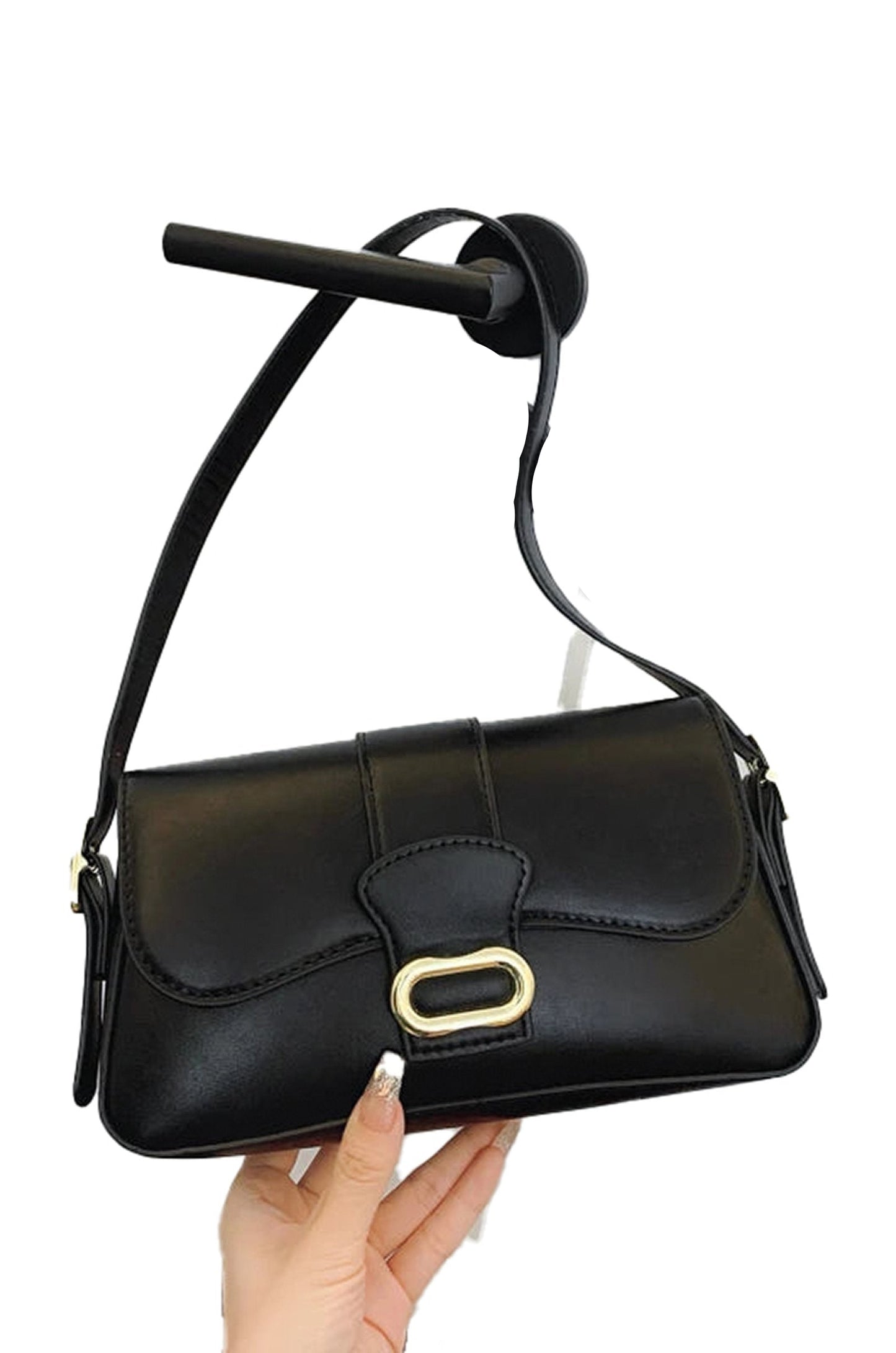LuckeLadybug LLC Black Satchel as underarm designer handbag for women with elegant gold hardware