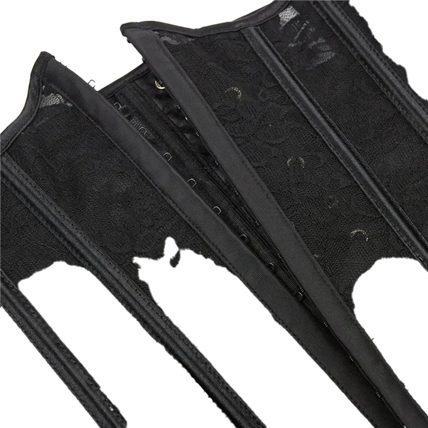 Elegant black underbust corset for women with lace detailing and front fastening for a stylish silhouette