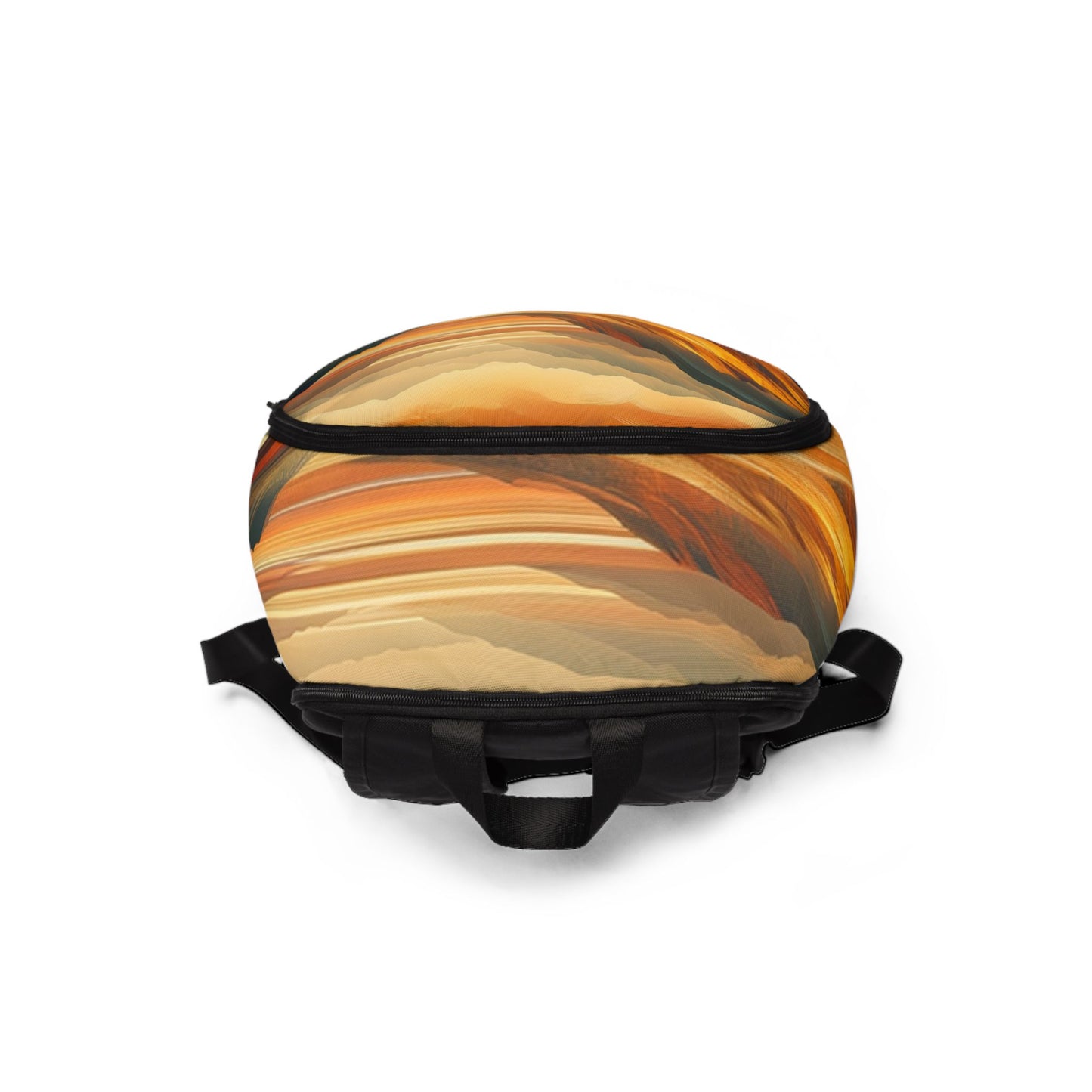 LuckeLadybug unique African print bookbag with warm earth tone patterns and black straps