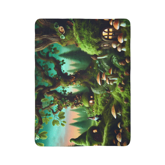 LuckeLadybug sherpa blanket featuring whimsical forest scene perfect unique gnome decor gift
