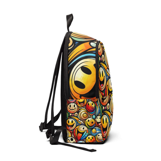 LuckeLadybug unique kids school backpack with colorful smiley face design and adjustable black straps