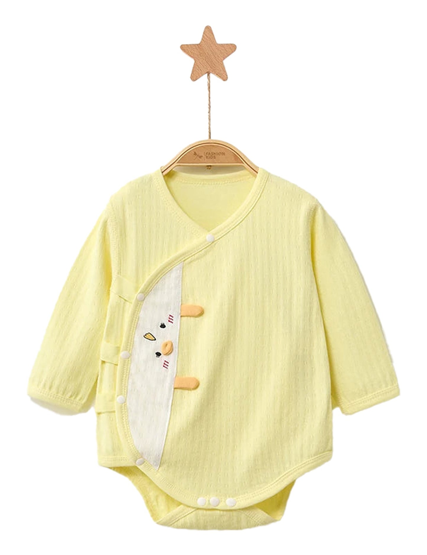 Soft Yellow Unisex Baby Cotton Rompers with Cute Animal Design for Comfort and Style