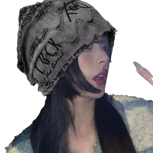 Unisex hip hop beanie hat in gray with artistic designs, perfect for stylish streetwear lovers