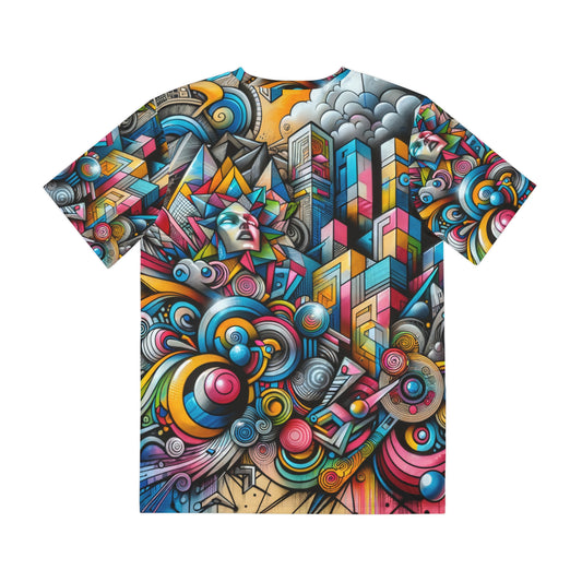 LuckeLadybug urban style graphic tee for men with colorful abstract city and geometric design