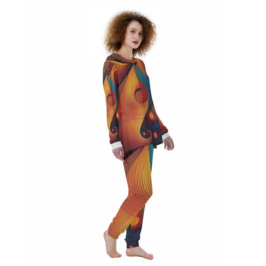 Yoycol African-inspired women's pajamas set with vibrant orange and blue abstract patterns