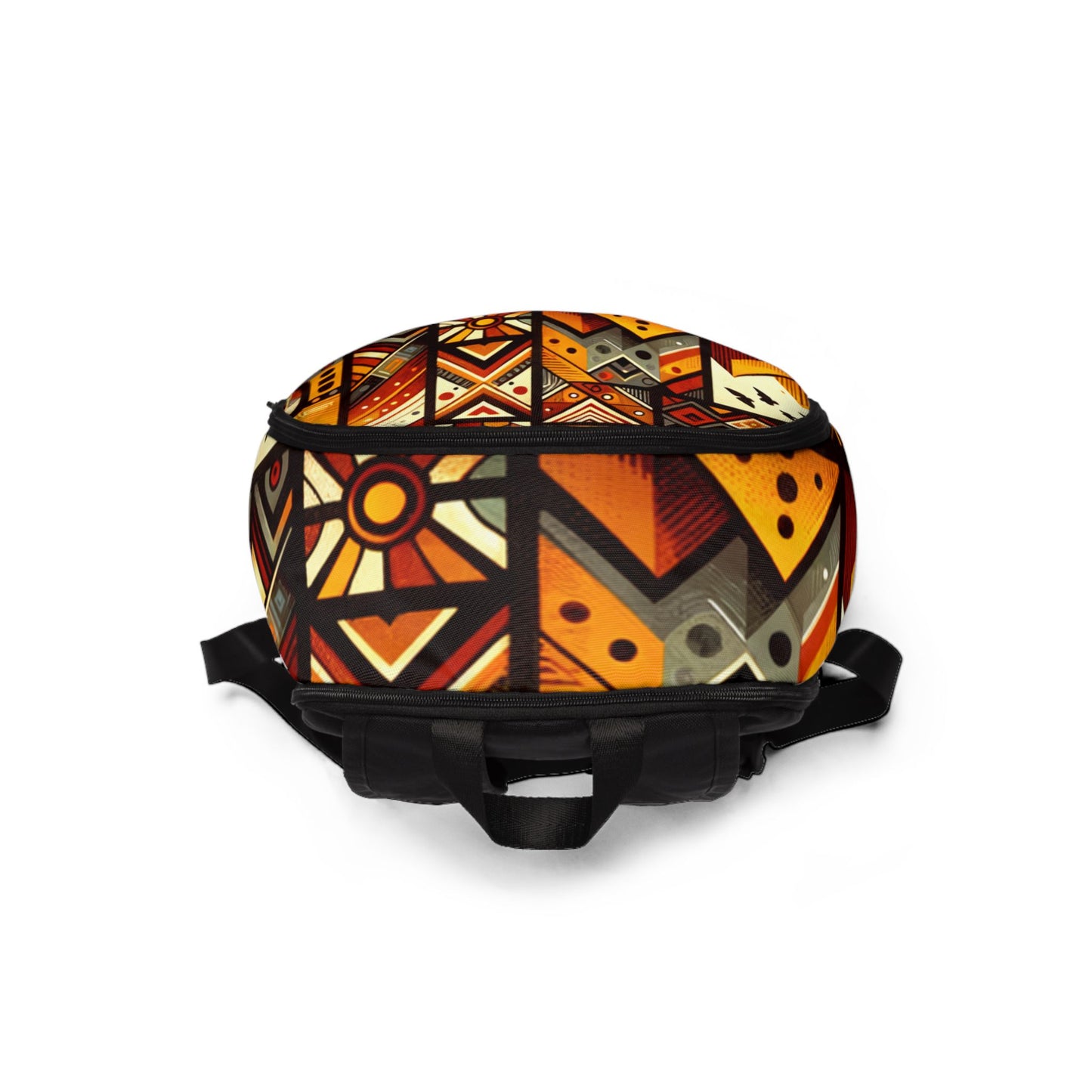 LuckeLadybug vibrant ethnic style backpack with bold geometric patterns in warm colors