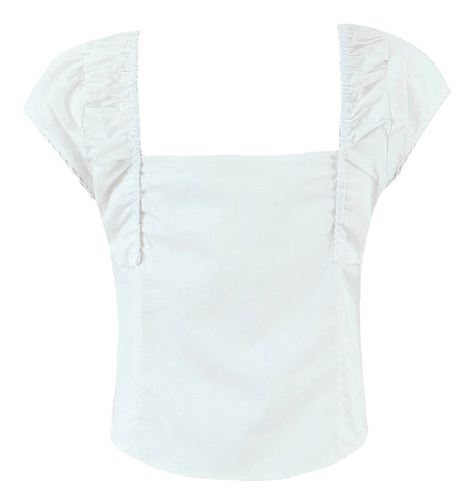 LuckeLadybug LLC White Corset Crop Top with Ruffled Sleeves and Square Neckline
