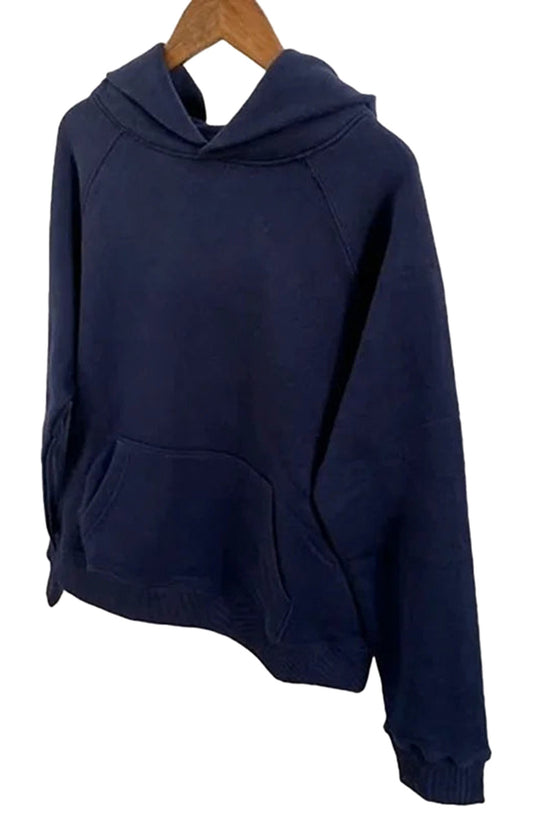 LuckeLadybug LLC women's autumn hoodie 2024 in navy blue hanging on a display rack