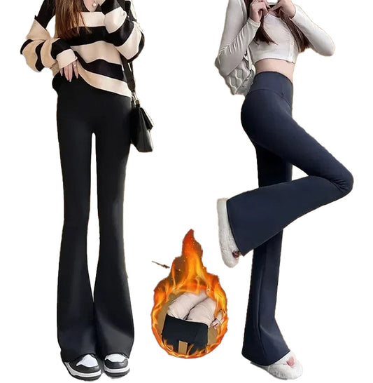 Gothic bell-bottom leggings for women in black, featuring a flattering fit and stylish flare at the bottom